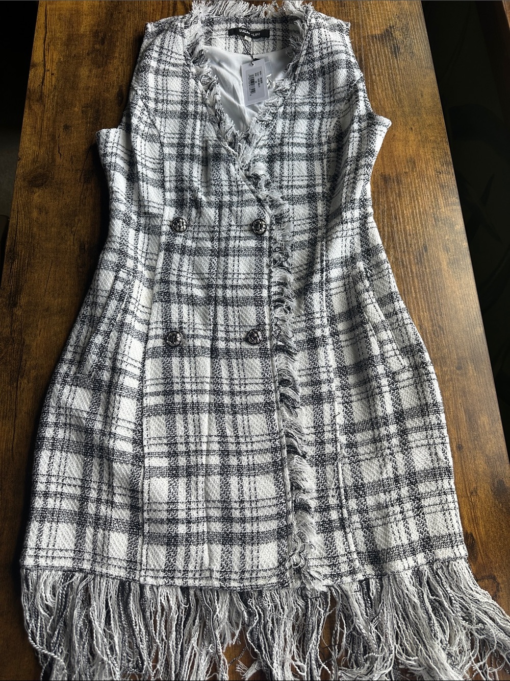 Sugar Lips Kamia Plaid Fringe Hem Tweed Dress | NWT